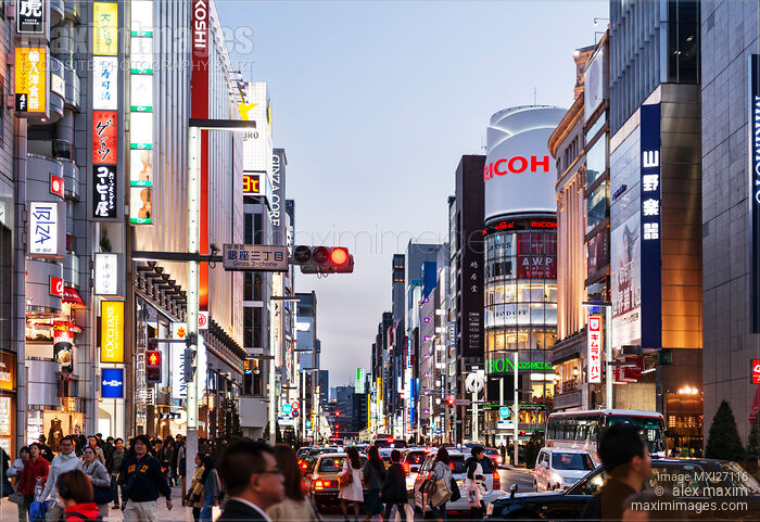 Stock photo of Tokyo Ginza streets at dusk Buy commercial use license at MaximImages