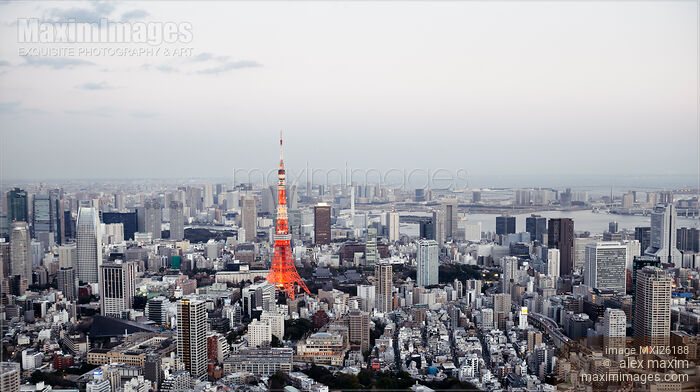 Tokyo Tower and cityscape panoramic view Stock photo of Tokyo Tower and cityscape panoramic view Buy commercial use license at MaximImages
