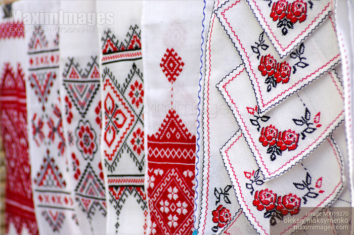 Towels with Ukrainian traditional ornament Stock photo of Towels with Ukrainian traditional ornament Buy commercial use license at MaximImages