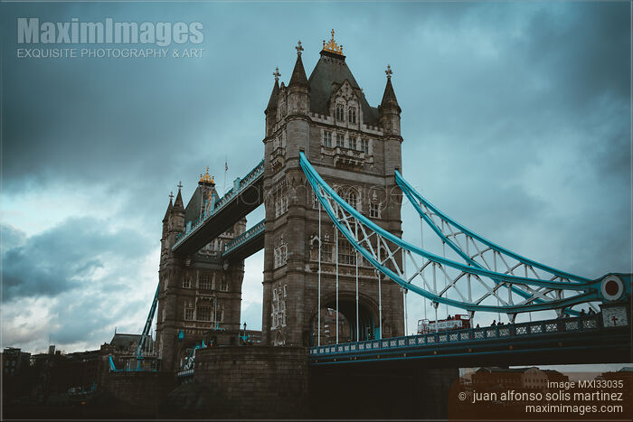 Stock photo of Tower Bridge in London Dramatic city scenery Buy commercial use license at MaximImages