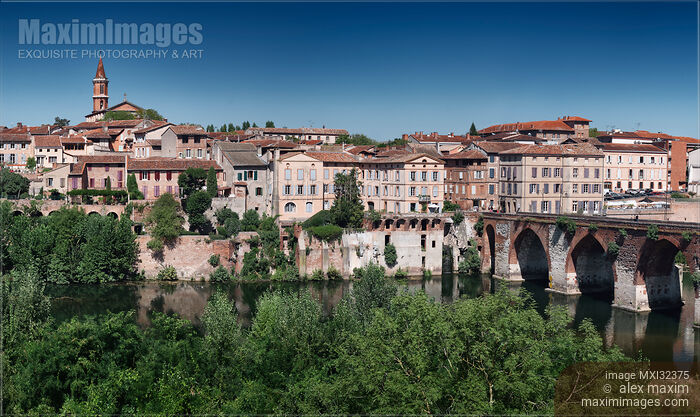 Town of Albi historic architecture River Tarn and old bridge Pont Vieux Southern France Stock photo of Town of Albi historic architecture River Tarn and old bridge Pont Vieux Southern France Buy commercial use license at MaximImages