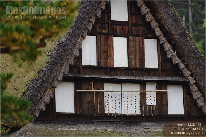 Traditional Japanese Gassho house architectural details closeup Hida Folk Village Stock photo of Traditional Japanese Gassho house architectural details closeup Hida Folk Village Buy commercial use license at MaximImages