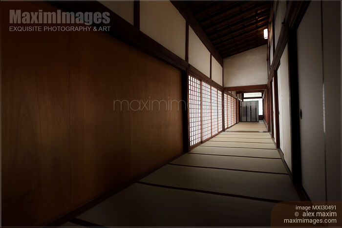 Stock photo of Traditional Japanese interior with tatami mats and shoji sliding screens in a temple Buy commercial use license at MaximImages