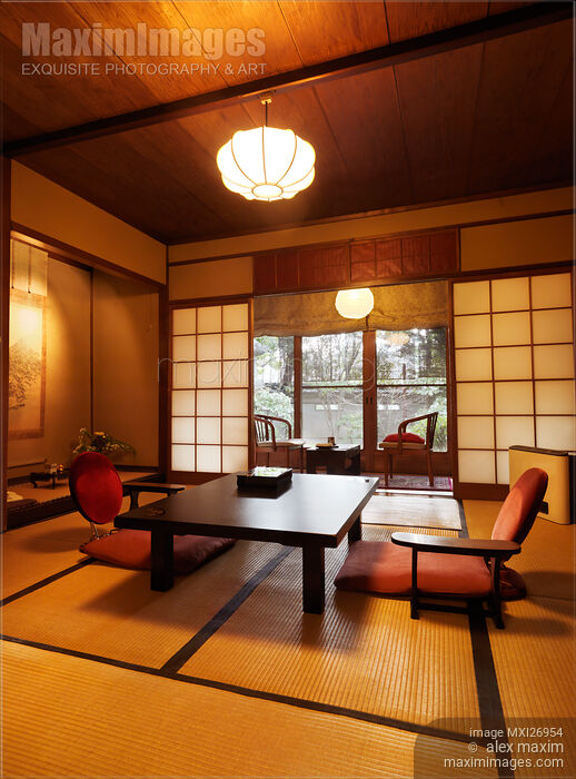 Traditional Japanese room interior at ryokan Stock photo of Traditional Japanese room interior at ryokan Buy commercial use license at MaximImages