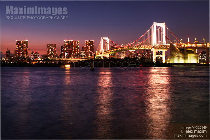 Stock photo of Twilight scenery of Rainbow bridge in Tokyo Japan Buy commercial use license at MaximImages