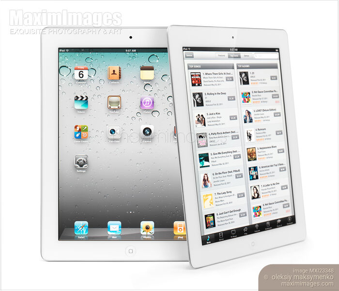 Two Apple iPad 2 Tablet Computers Stock photo of Two Apple iPad 2 Tablet Computers Buy commercial use license at MaximImages