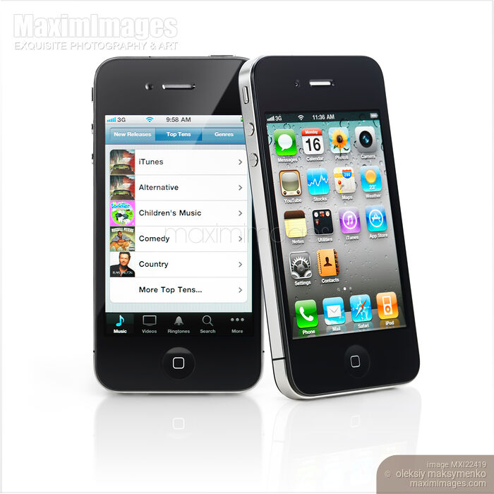 Stock photo of Two Apple iPhone 4 Smartphones Buy commercial use license at MaximImages