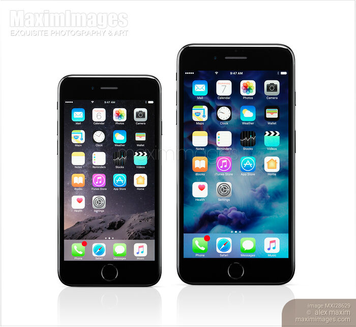 Stock photo of Two Apple iPhones 7 iPhone 7 and 7 Plus Buy commercial use license at MaximImages