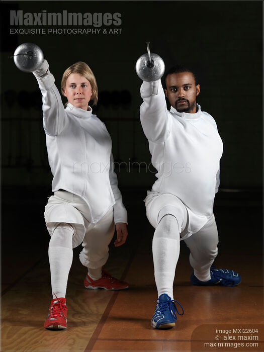 Photo of Two Fencers in Fencing Uniform Stock Image MXI22604