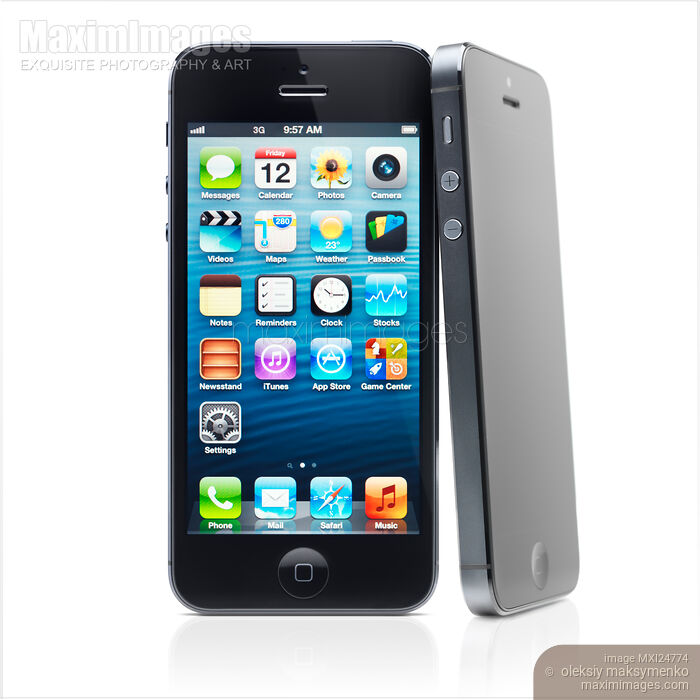 Stock photo of Two iPhone 5 smartphones Buy commercial use license at MaximImages