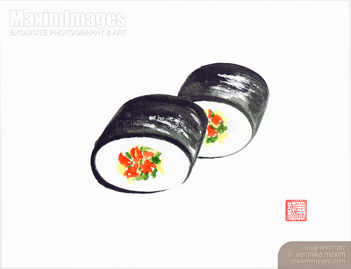 Two slices of sushi Artistic Japanese sumie style minimalistic illustration Stock image of Two slices of sushi Artistic Japanese sumie style minimalistic illustration Buy commercial use license at MaximImages