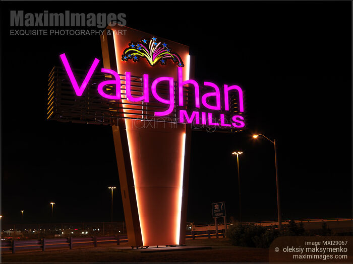 Stock photo of Vaughan Mills Neon Sign Buy commercial use license at MaximImages