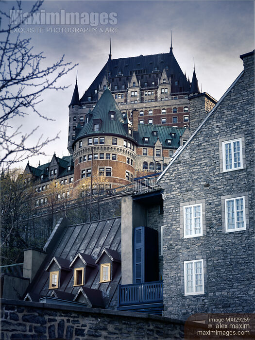 Stock photo of View of Fairmont Le Chateau Frontenac from streets of Old Quebec City Canada Buy commercial use license at MaximImages