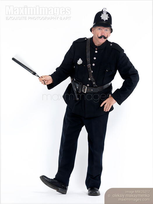 Stock photo of Vintage police officer with a baton Buy commercial use license at MaximImages