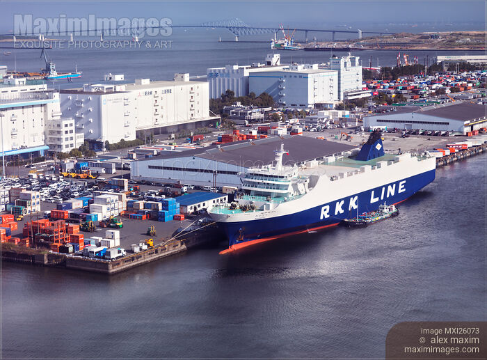 Stock photo of Wakanatsu cargo ship docked in port of Tokyo Japan Buy commercial use license at MaximImages