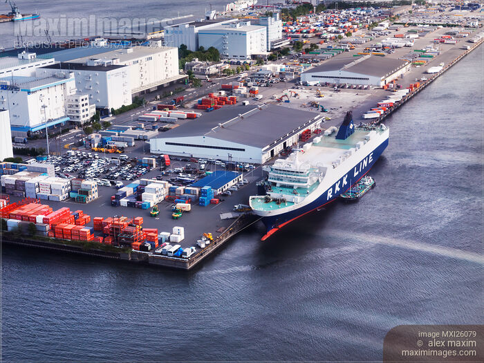 Stock photo of Wakanatsu Ro-Ro cargo ship docked in Tokyo Buy commercial use license at MaximImages