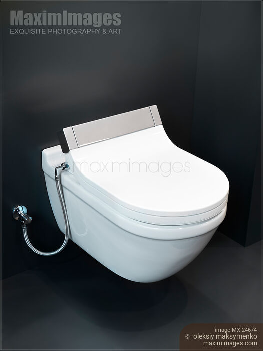 Stock photo of Wall mounted toilet Buy commercial use license at MaximImages