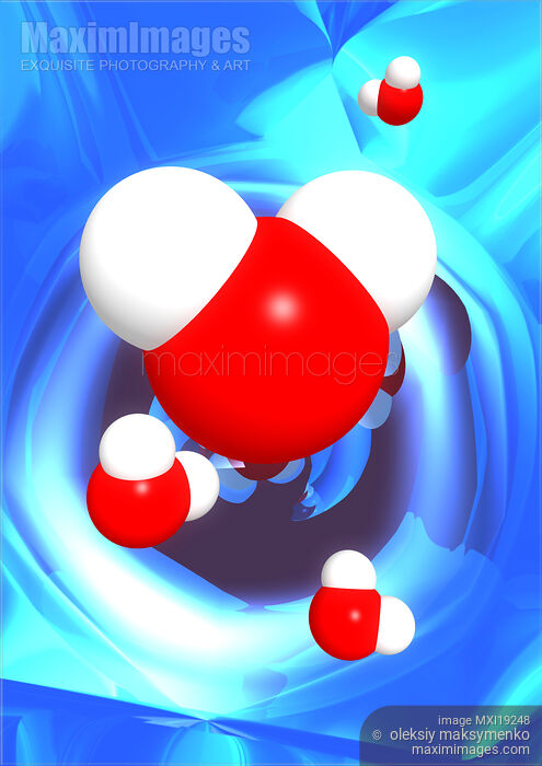 Stock image of Water molecules on blue background Buy commercial use license at MaximImages