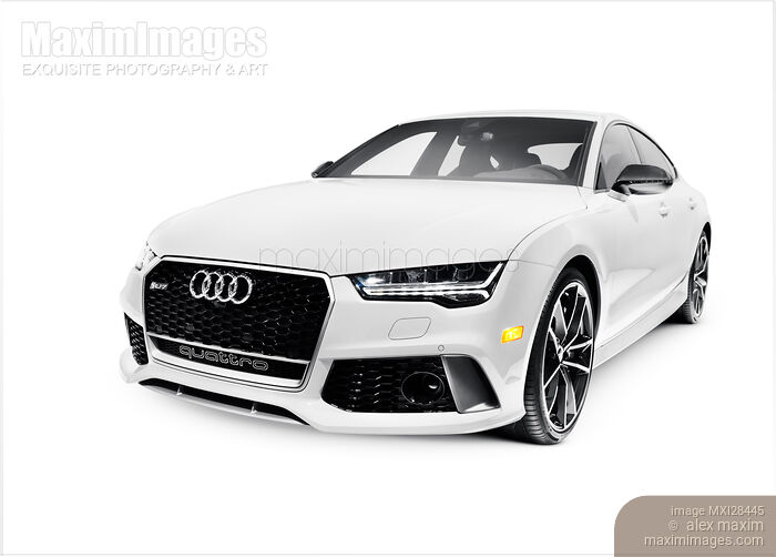 Stock photo of White Audi RS 7 Prestige Quattro Sedan luxury car Buy commercial use license at MaximImages