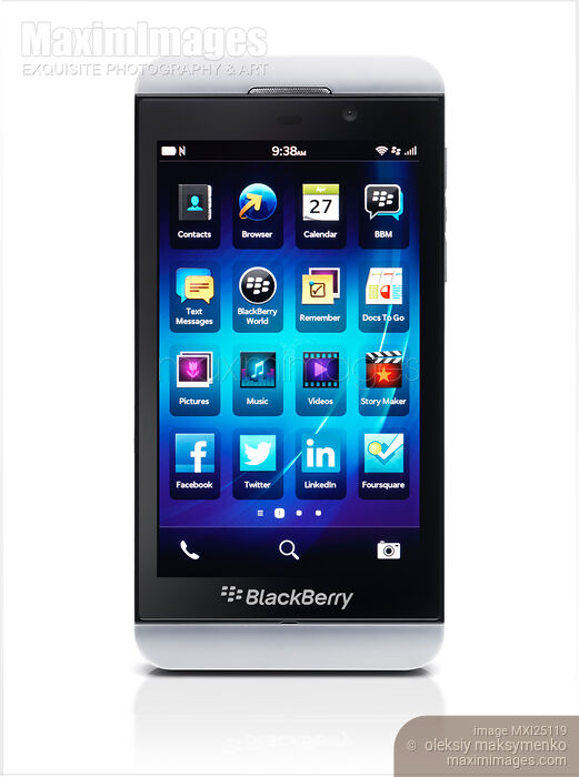 White Blackberry Z10 smartphone Stock photo of White Blackberry Z10 smartphone Buy commercial use license at MaximImages