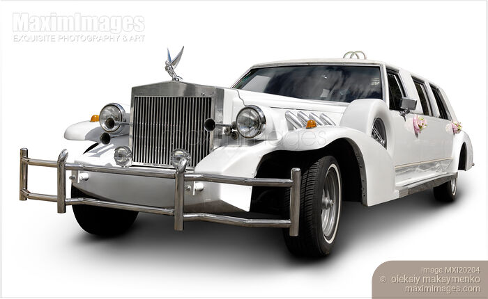 Stock photo of White Classic Wedding Excalibur Limousine Buy commercial use license at MaximImages