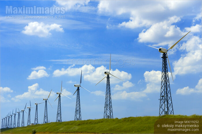 Wind Turbines in a field Stock photo of Wind Turbines in a field Buy commercial use license at MaximImages