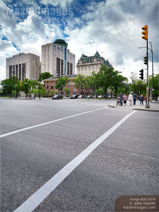 Stock photo of Winnipeg city scenery Main street and Broadway intersection Buy commercial use license at MaximImages