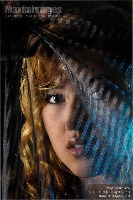 Photo Of Woman Face Behind Black Curtain Stock Image Mxi20424