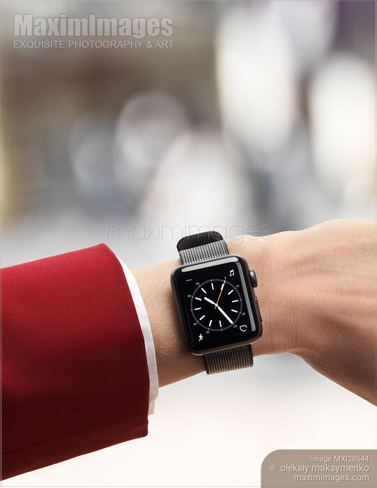 Woman hand with Apple Watch outdoors Stock photo of Woman hand with Apple Watch outdoors Buy commercial use license at MaximImages