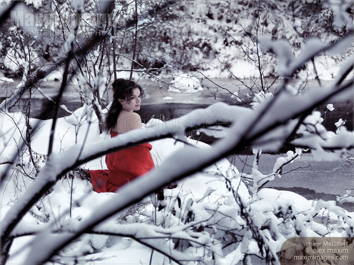 Woman in red kimono with bare shoulders in snow Stock photo of Woman in red kimono with bare shoulders in snow Buy commercial use license at MaximImages