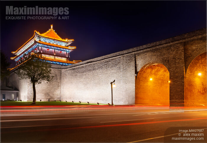 Stock photo of Xi'an city wall at night Buy commercial use license at MaximImages