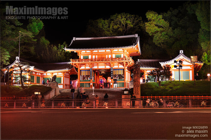 Stock photo of Yasaka shrine main gate at night in Kyoto Buy commercial use license at MaximImages