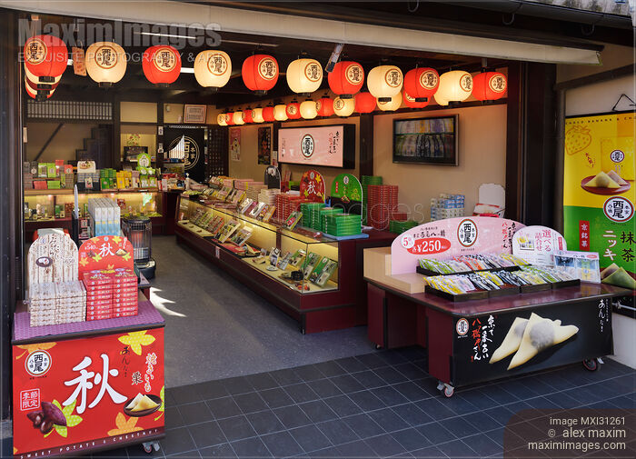 Yatsuhashi triangles Miyagegashi sweets on a store display in Kyoto Stock photo of Yatsuhashi triangles Miyagegashi sweets on a store display in Kyoto Buy commercial use license at MaximImages