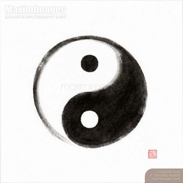 Stock image of Yin and Yang spiritual Daoist symbol sumi-e black ink illustration on white Buy commercial use license at MaximImages