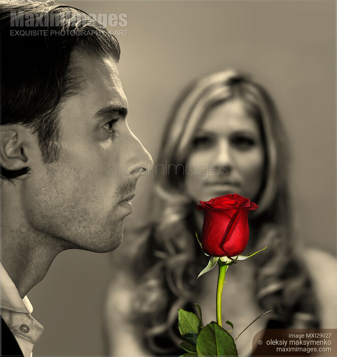 Young Man with a Red Rose Stock photo of Young Man with a Red Rose Buy commercial use license at MaximImages