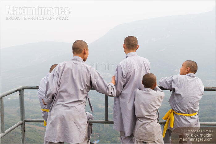 Stock photo of Young Shaolin monks at mount Song in China Buy commercial use license at MaximImages
