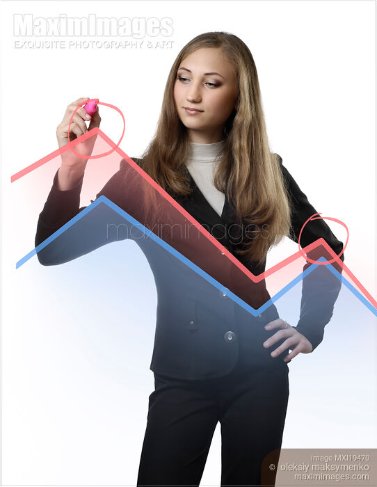 Young woman student of economics analyzing a financial chart Stock photo of Young woman student of economics analyzing a financial chart Buy commercial use license at MaximImages