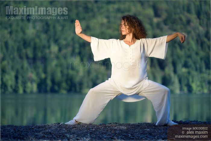 Young woman Tai Chi Chuan practitioner practicing a Taiji Ban Ma Bu stance in the nature Stock photo of Young woman Tai Chi Chuan practitioner practicing a Taiji Ban Ma Bu stance in the nature Buy commercial use license at MaximImages