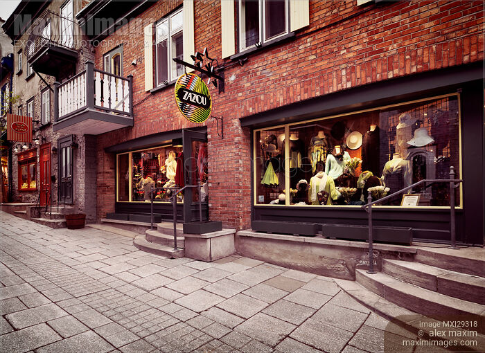 Zazou store display at Rue de Petit Champlain historic street in Old Quebec City Stock photo of Zazou store display at Rue de Petit Champlain historic street in Old Quebec City Buy commercial use license at MaximImages